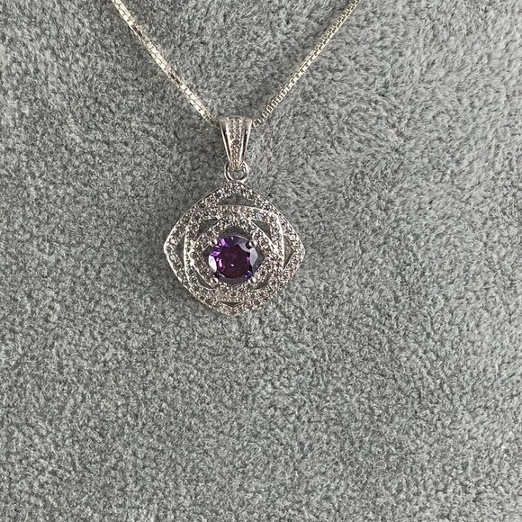 Amethyst & CZ 925 Solid Sterling Silver Pendant - Picture 1 of 7